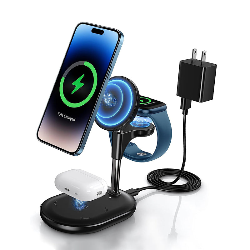 ADZERD  Wireless Charger Stand, Foldable 15W Fast Wireless Charging Station, 2-in-1 Charging Stand Dock for iPhone iPad