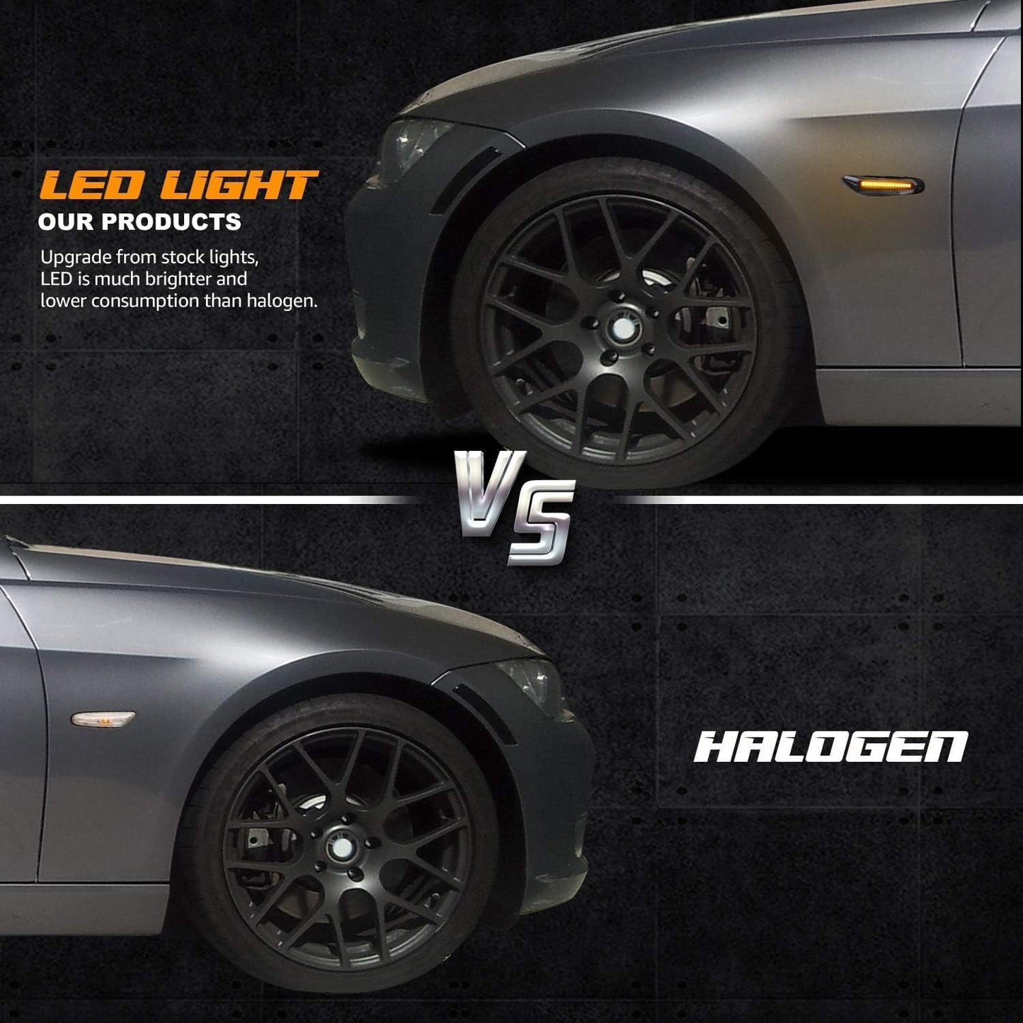 Smoked Lens Sequential LED Turn Signal Side Markers for BMW E90 E91 E92 E93 E46 E53 X3 E83 X1 E84 E81 E82 E87 E88, Pack of 2