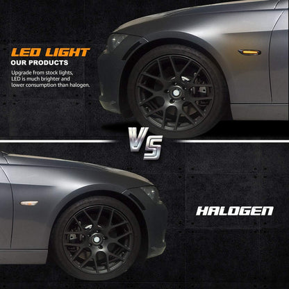 Smoked Lens Sequential LED Turn Signal Side Markers for BMW E90 E91 E92 E93 E46 E53 X3 E83 X1 E84 E81 E82 E87 E88, Pack of 2